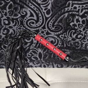 Red Studded Leather Tassel Flogger - Women Accessories